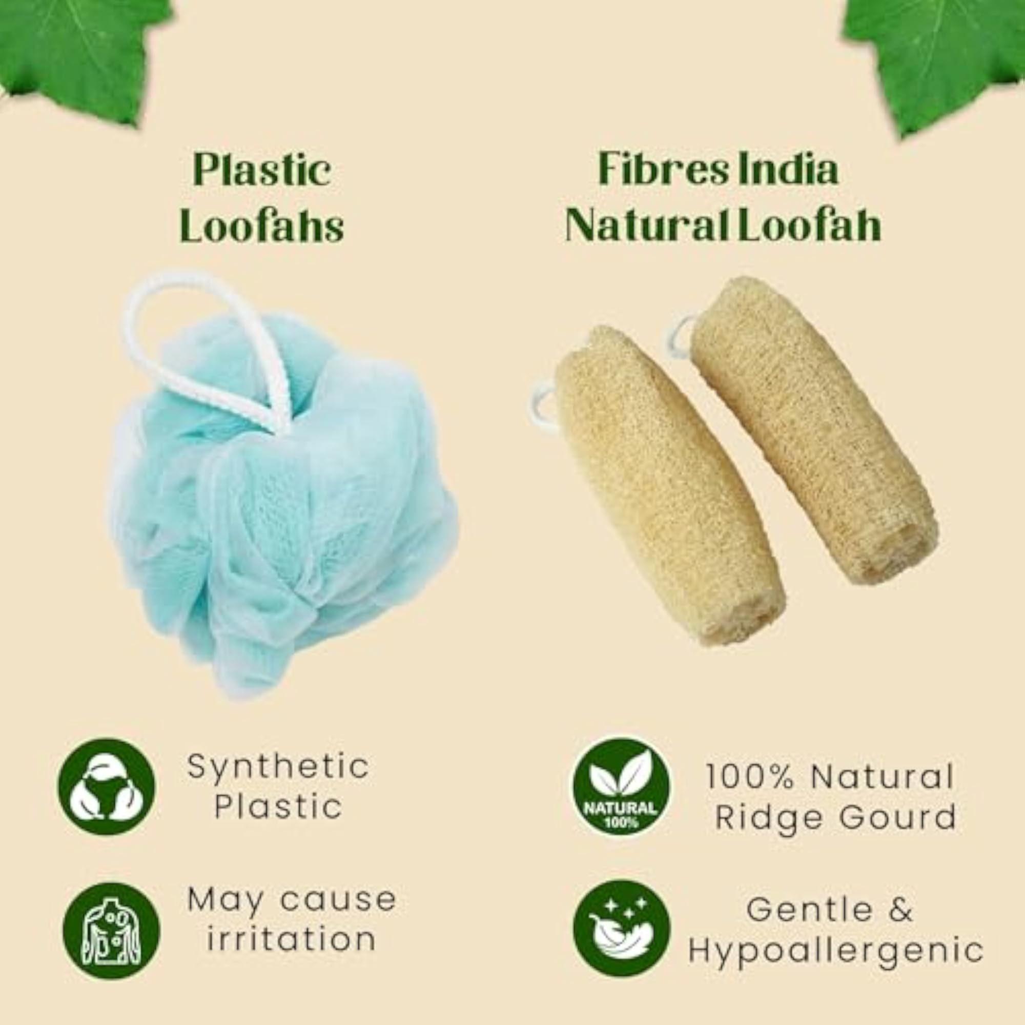 Natural Loofah Bath Sponge | Body Scrubber Hanging Loop
